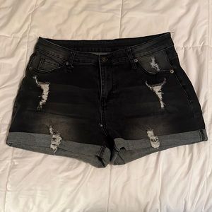 Distressed Black Jean Shorts